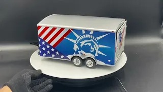Unboxing Four Wheel Enclosed Car Trailer 1:18 scale diecast model with a Mustang car