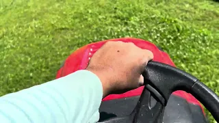 Mowing with the Troy Bilt Automatic Bronco Riding Lawnmower
