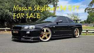 Import a Nissan Skyline R34 GTT, R34 GTR Body Kit RB25DET GV1 Black Walk around+revving For Sale JDM