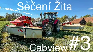 Cab View - Sečení žita s traktorem Steyr 6185cvt a sekačkami Kuhn FC 3125 DF & FC 8830 D