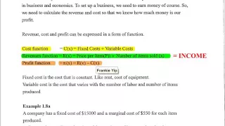 《Mathematics for Business 》の Sect 1 8 (Part 1) -  Application of functions on Business and Economics