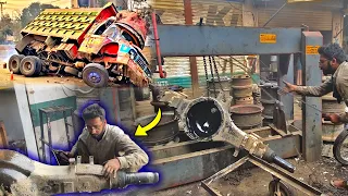 Pakistani truck rear wheel axle housing broke due to overload but expert mechanic did a great job!