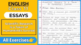 Class 11 | English | Scientific Research Is A Token Of Humankinds Survival | Essay | All Exercises
