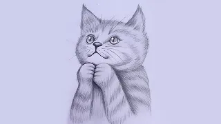 Cat Drawing Easy - Step by step Pencil Sketch for beginners || How to draw a cute cat