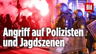 Leipzig: Chaoten stoppen Straßenbahn und schleudern Steine und Flaschen auf Polizei