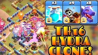 Th16 Hydra Attack With Balloon Clone = Super Easy!! 8 Dragon + 4 Dragon Rider - Th16 Attack Strategy