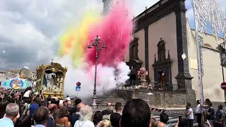 Pedara 10 Settembre 2023 Trionfale arrivo Madonna Annunziata in Piazza e Coreografia Ditta FA SI MA