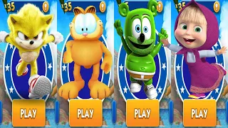 Dash with Movie Super Sonic vs Garfield Rush vs Gummy Bear Runner vs Masha Bear Run - Gameplay