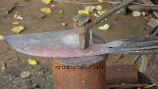 Knife Making - Turning Rusty Spring Steel into A Razor Sharp Meat and Vegetable Cleaver Knife