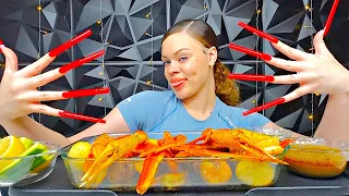 EATING A SEAFOOD BOIL WITH EXTREMELY LONG NAILS CHALLENGE MUKBANG