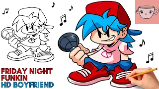 How To Draw HD Boyfriend - Friday Night Funkin Mod | FNF |  Easy Step By Step Drawing Tutorial