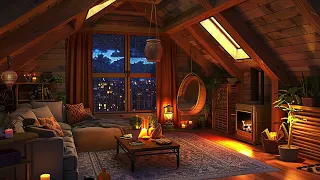 Enhance Focus with Rain Sounds - Relaxing Attic Ambiance with Soft Rainfall & Crackling Fireplace