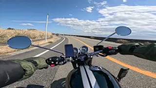 Riding along the coast [Triumph Bonneville T120]