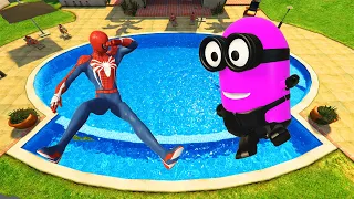 Spiderman & Rainbow Minion Team Pool Parkour in GTA 5 (Funny Moments & Fails) #11