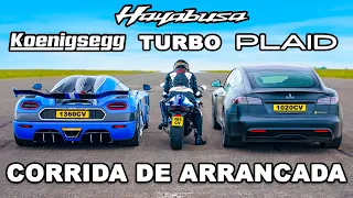 Koenigsegg vs Tesla Plaid vs Hayabusa Turbo: CORRIDA DE ARRANCADA