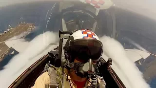 F/A-18 Super Hornets low level, high speed manoeuvres from the cockpit