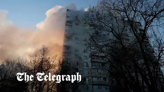 Kyiv's Mayor Klitschko speaks outside residential building hit by missile, before imposing curfew