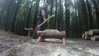 Tuatahi axe on 11 inch Scots Pine log .