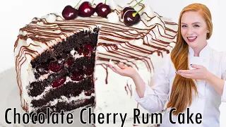 Chocolate Cherry Rum Cake with Meringue Buttercream - with rum-soaked cherries!!