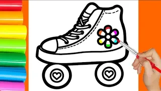 Draw a Picture of Roller Skates For Children, Painting and Coloring For Kids and Toddlers,