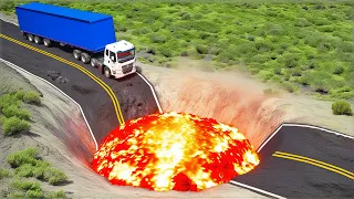 Cars vs Lava Crater x Double Speed Bump x Upside Down Speed Bumps ▶️ BeamNG Drive