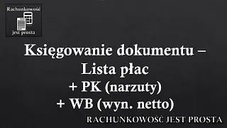 Księgowanie dokumentu – Lista płac (+ PK narzutów na wynagrodzenie + WB wyn. netto)