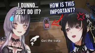 Shiori and Nerissa questioning the significant role of Cola in the game【holoAdvent】