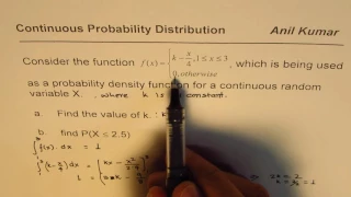 Find the Probability Density Function for Continuous Distribution of Random Variable