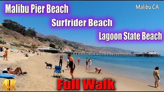 Full Walk  Malibu Pier Beach / State Lagoon Beach / Surfrider Beach in Malibu CA in 4K
