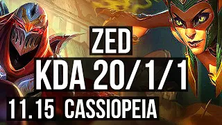 ZED vs CASSIOPEIA (MID) | 20/1/1, 10 solo kills, Legendary, 1.2M mastery | EUW Diamond | v11.15