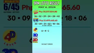 Lotto Result MAY 6, 2024 9:00PM Sunday [Php35.5 million] #PCSO #shortsfeed