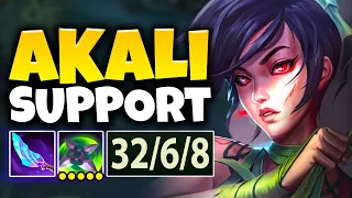 Akali, but I'm support and still one-shot everyone *32 KILL RAMPAGE*