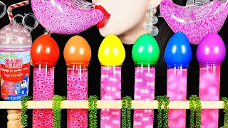 ASMR DRINKING SOUNDS 신기한 물 먹방 RAINBOW EGGS EATING SOUNDS, EDIBLE FROG EGGS, POPPING BOBA BIRD GLASS