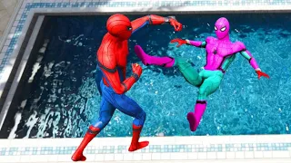 GTA 5 Rainbow Spiderman Falling Into Water Pool (Spider-Man Jumps & Ragdolls) #7