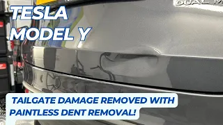 Step by Step dent repair on a Tesla Model Y tailgate | how to remove the trims and dent with PDR