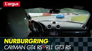 Nürbugring : new CAYMAN GT4 RS chasing 991.2 GT3 RS (7'20 BTG)