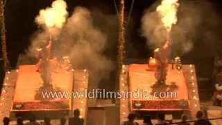 Divine Ganga aarti on the ghats of Varanasi - India