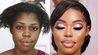 100M VIEWS ⬆️VIRAL🍫BOMB👉  BRIDAL MAKEUP AND HAIR TRANSFORMATION ❤️MELANIN DARK SKIN MAKEUP