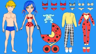 Paper dolls Ladybug & Cat Noir Good & Bad House / Dress Up costumes dresses papercrafts