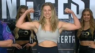 Ella Boot vs. Zoe Putorak - Weigh-in Face-Off - (No Limit Boxing: Super Saturday Boxing Festival)