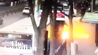 CCTV shows huge sinkhole swallowing bus in China killing at least six