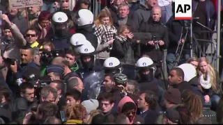 Water cannon used to disperse Belgium protesters