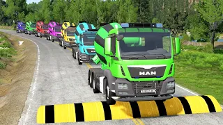 Flatbed Trailer Toyota LC Cars Transportation with Truck - Pothole vs Car #001 - BeamNG.Drive