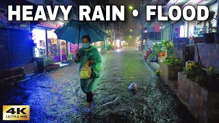 [4K] Thailand Walking Tour 🇹🇭 Bangkok Night Walk in the Heavy Rain