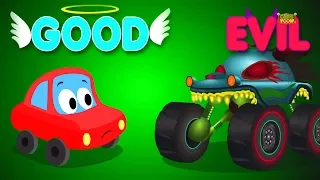 Little Red Car vs Haunted House Monster Truck | Good vs Evil | Original Song For Kids