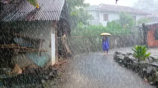 Walking in Heavy Rain in indonesian Village | Beautiful Countryside in the Hills - ASMR Rain Sounds