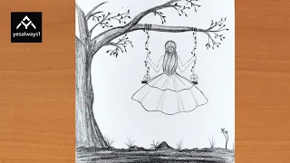 How to draw a girl swinging in a tree pencil sketch for beginner | easy girl Drawing |step by step