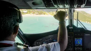 Landing St. Barths airport over the beach - cockpit view