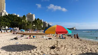 Waikiki Beach in Honolulu Hawaii 2022 Walking Tour & Relaxing Ocean Waves Sounds in 4K Video