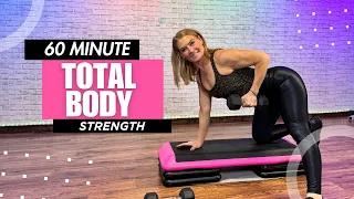 60 Min Total Body Strength Workout - Dumbbells & Step